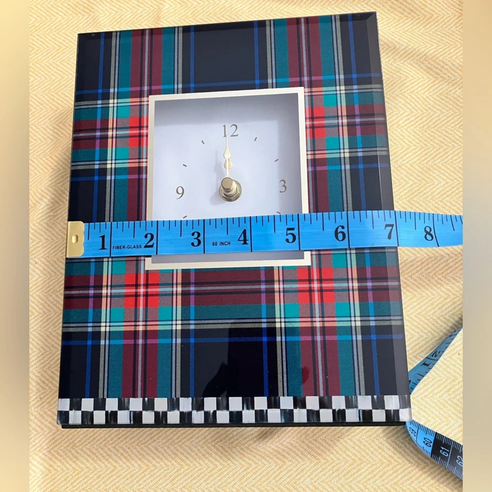 MacKenzie-Childs Tartan Carriage Clock in Red, Teal, Navy, and Black